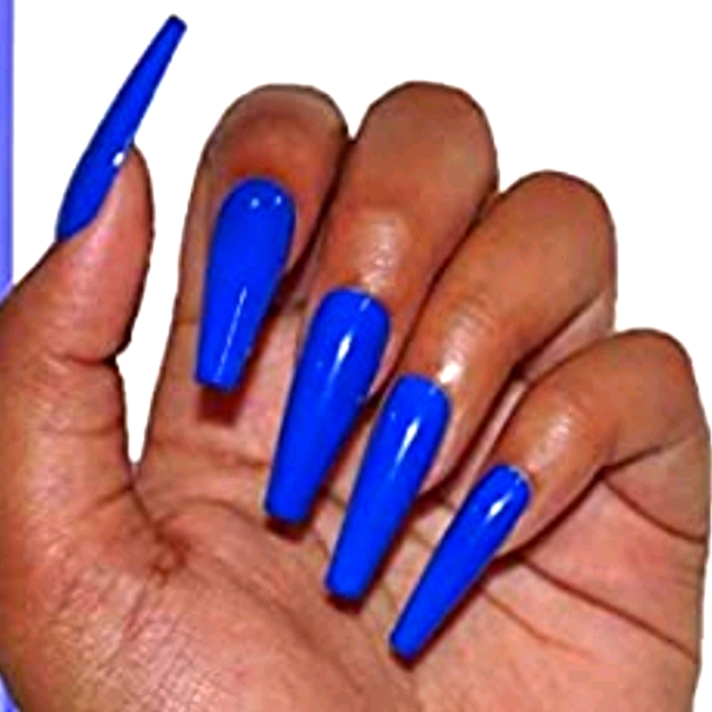 ELECTRIC BLUE💅NAILS glue on OR press on W/GLUE, TABS & FILE (Any length)